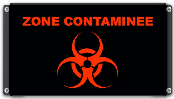 Afficheur lumineux extra plat " ZONE CONTAMINEE avec  pictogramme contamination" 